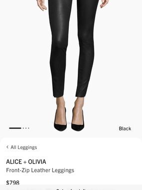 Alice + Olivia Black Faux Leather Front-Zip Leggings